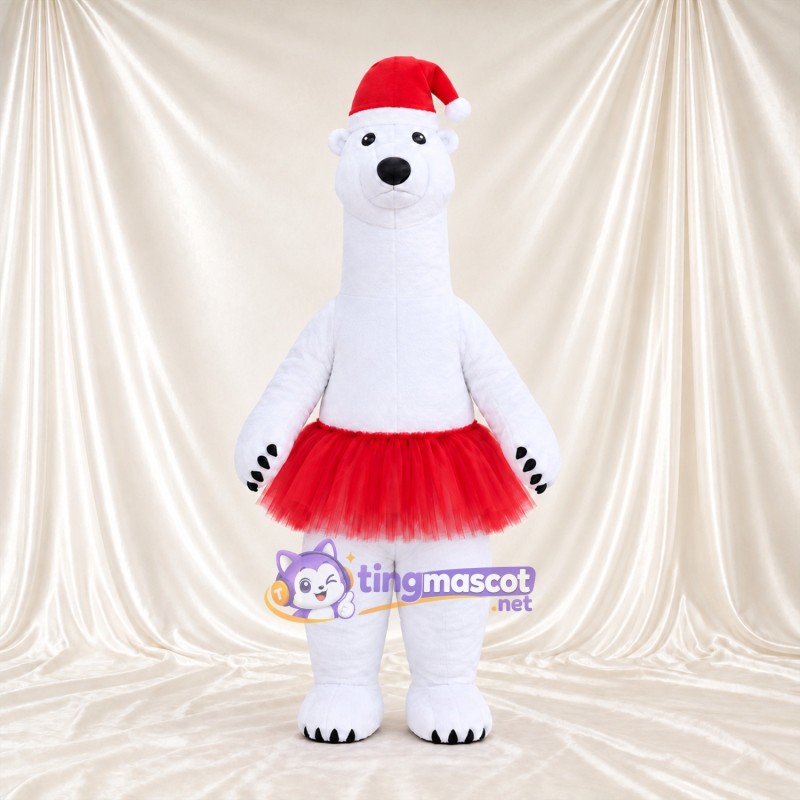 White Polar Bear Mascot Costume - Santa Hat and Red Tutu White Polar Bear Mascot Costume - Santa Hat and Red Tutu