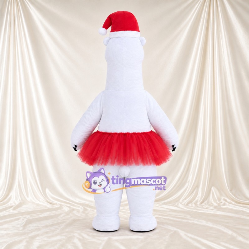 White Polar Bear Mascot Costume - Santa Hat and Red Tutu White Polar Bear Mascot Costume - Santa Hat and Red Tutu
