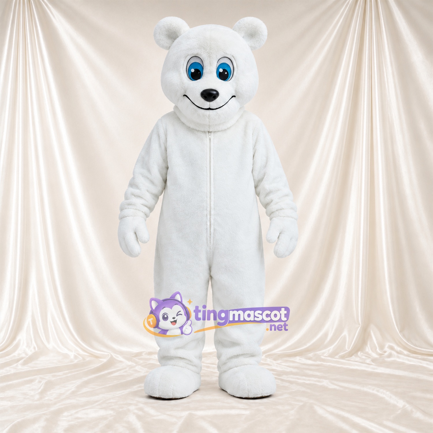 Maskottchenkostüm Eisbär – weiß – Lächelndes Gesicht; Augen (blau) Maskottchenkostüm Eisbär – weiß – Lächelndes Gesicht; Augen (blau)
