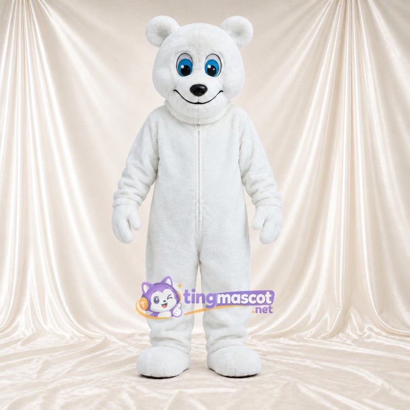 Maskottchenkostüm Eisbär – weiß – Lächelndes Gesicht; Augen (blau) Maskottchenkostüm Eisbär – weiß – Lächelndes Gesicht; Augen (blau)