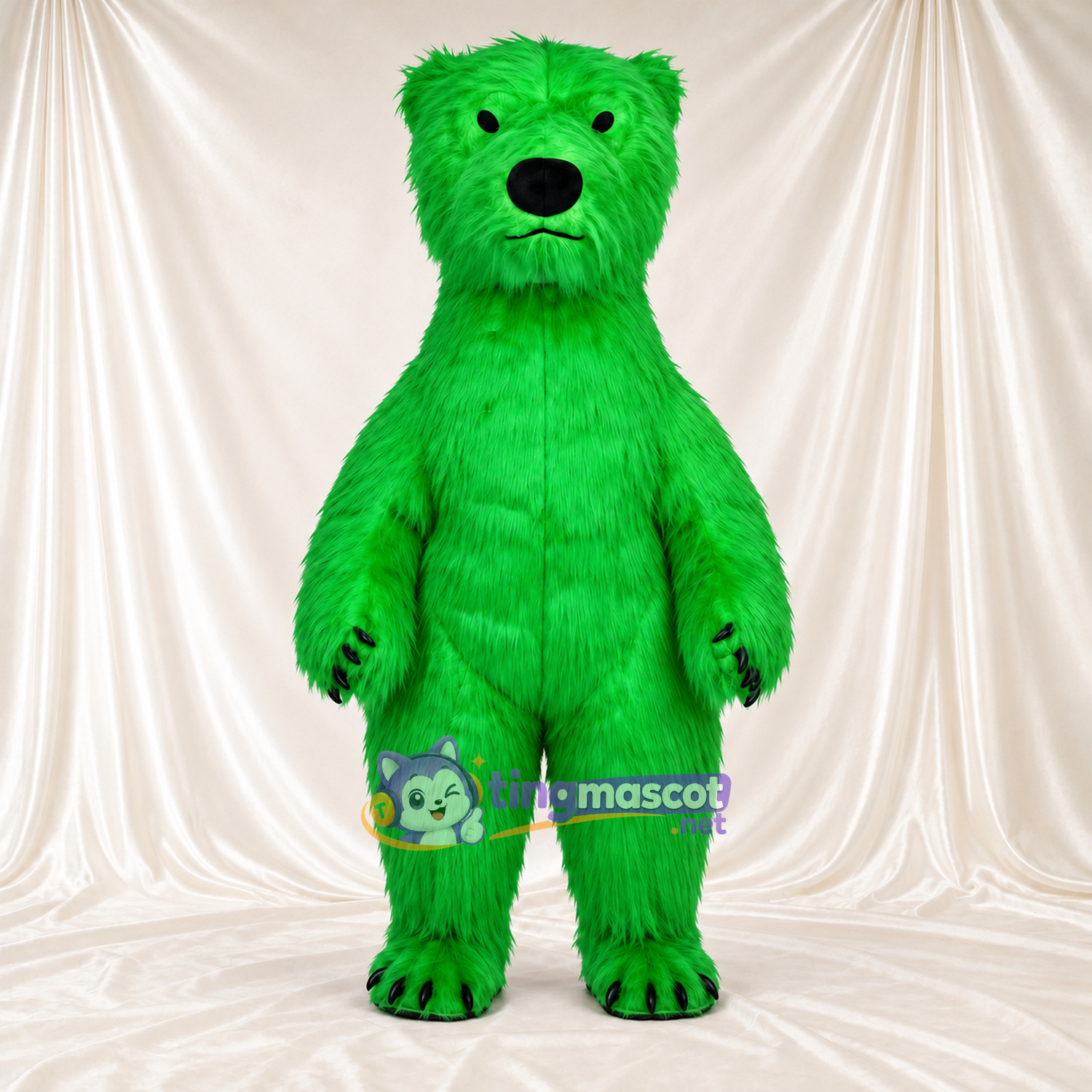 Maskottchenkostüm Bär – grün – Krallen (schwarz); Zottelfell Maskottchenkostüm Bär – grün – Krallen (schwarz); Zottelfell