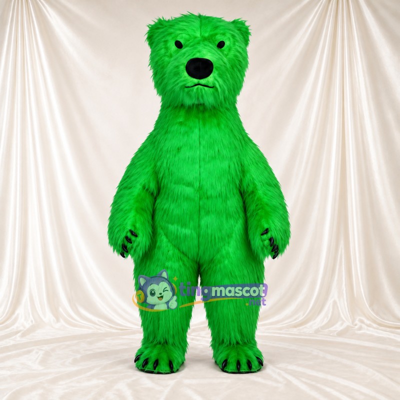 Maskottchenkostüm Bär – grün – Krallen (schwarz); Zottelfell Maskottchenkostüm Bär – grün – Krallen (schwarz); Zottelfell