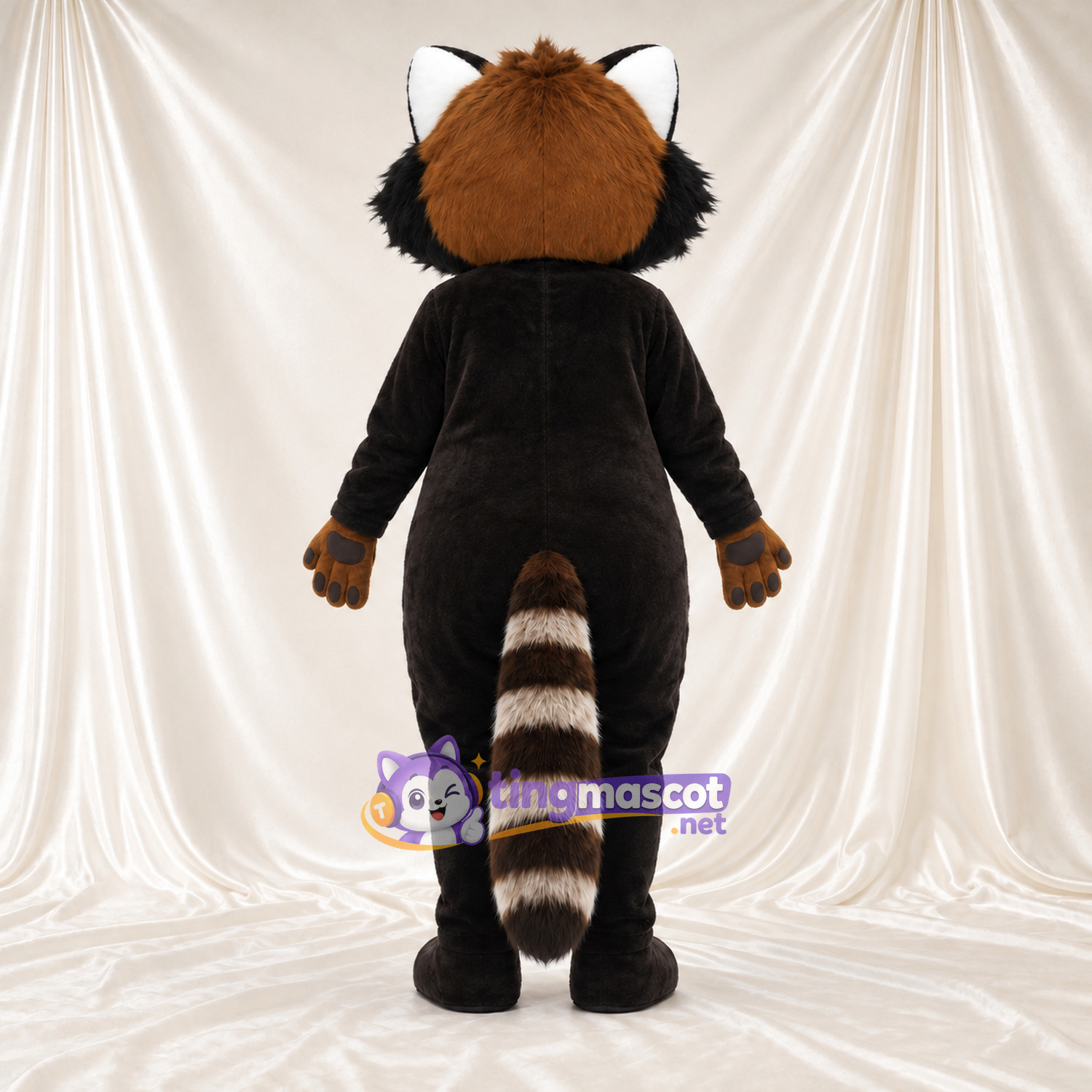 Brown and Black Red Panda Mascot Costume - Tan Belly and White-Striped Tail Brown and Black Red Panda Mascot Costume - Tan Belly and White-Striped Tail