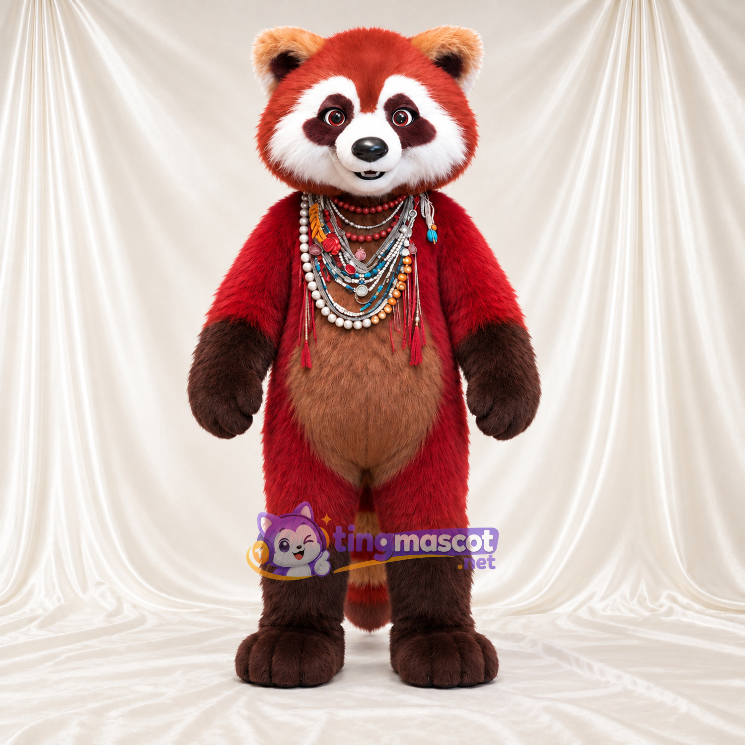 Costume de mascotte Panda roux – rouge / marron – Colliers Costume de mascotte Panda roux – rouge / marron – Colliers