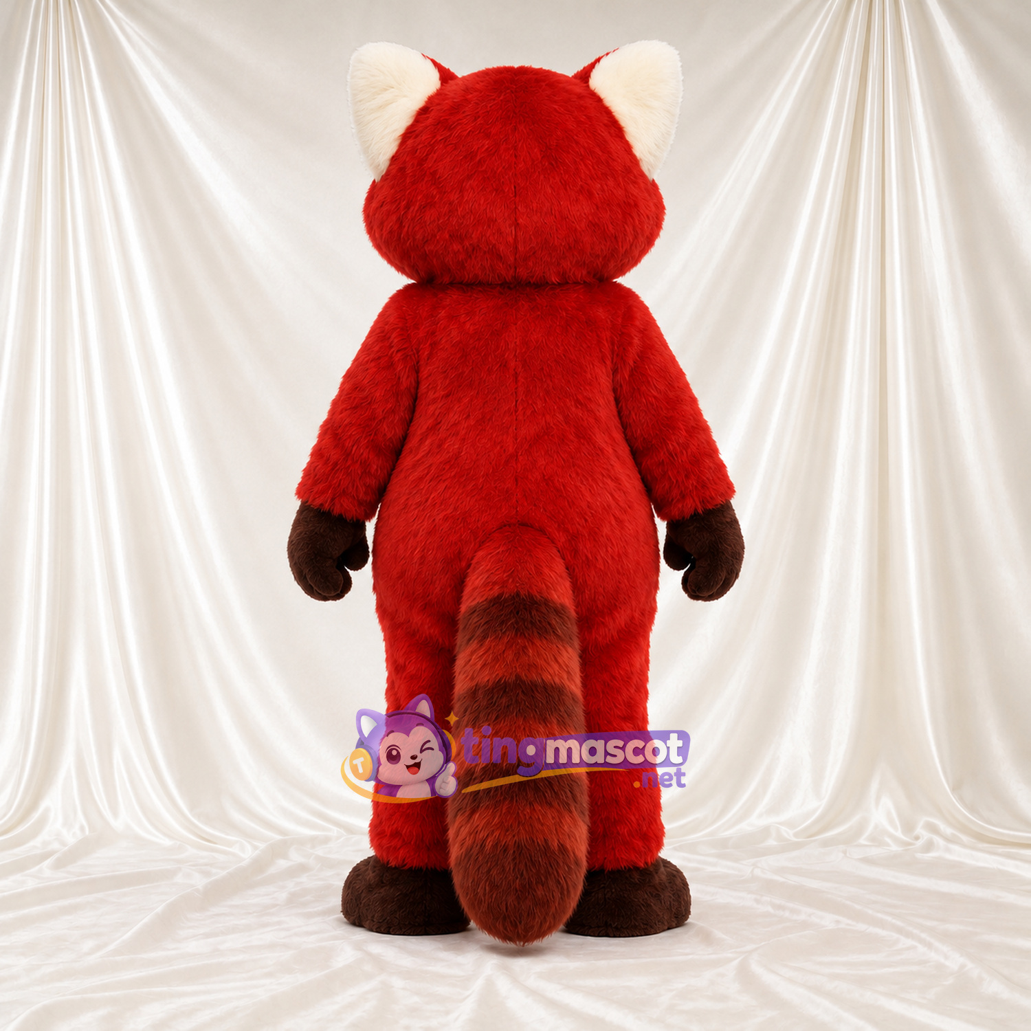 Costume de mascotte Panda roux – rouge – Queue rayée (blanc); Mains (marron) Costume de mascotte Panda roux – rouge – Queue rayée (blanc); Mains (marron)
