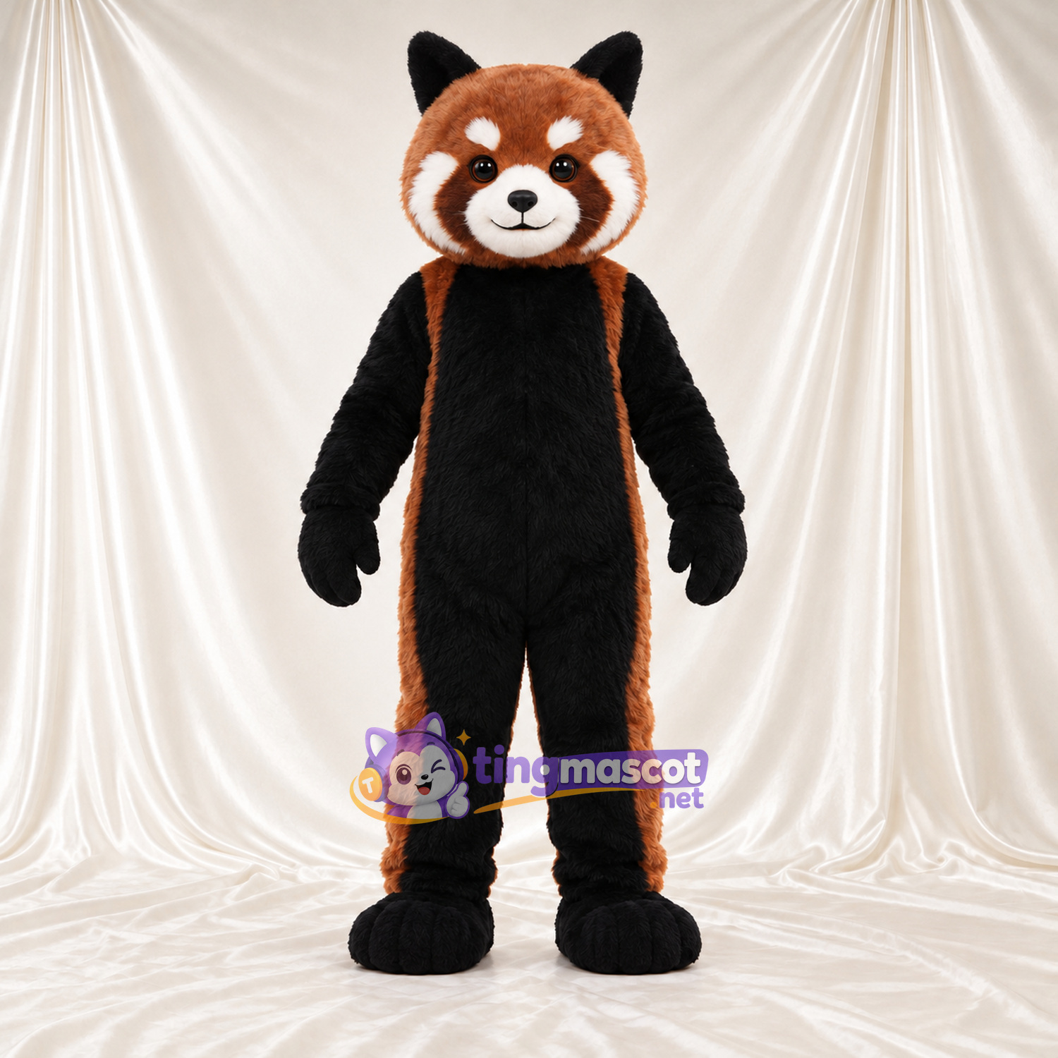 Brown and Black Red Panda Mascot Costume - Black Belly and White-Striped Tail Brown and Black Red Panda Mascot Costume - Black Belly and White-Striped Tail