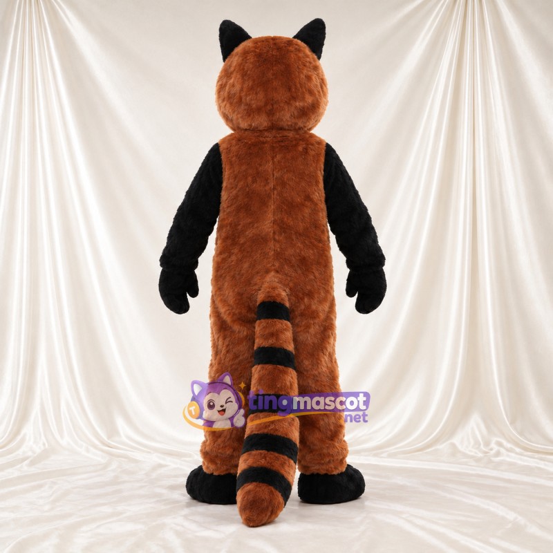 Brown and Black Red Panda Mascot Costume - Black Belly and White-Striped Tail Brown and Black Red Panda Mascot Costume - Black Belly and White-Striped Tail