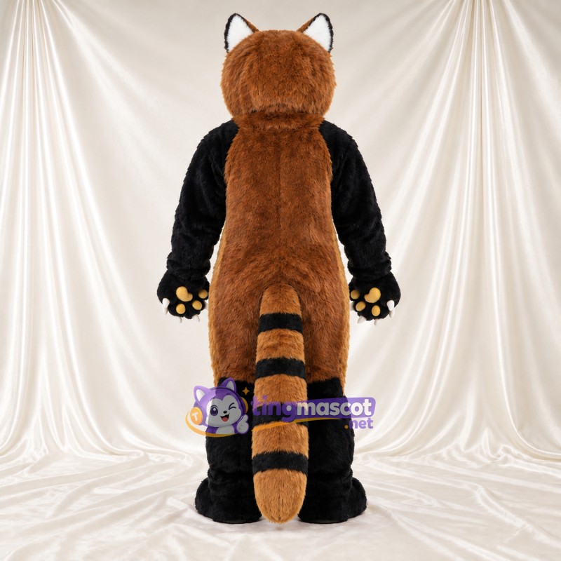 Costume de mascotte Panda roux – marron / noir – Griffes (blanc); Coussinets (jaune) Costume de mascotte Panda roux – marron / noir – Griffes (blanc); Coussinets (jaune)