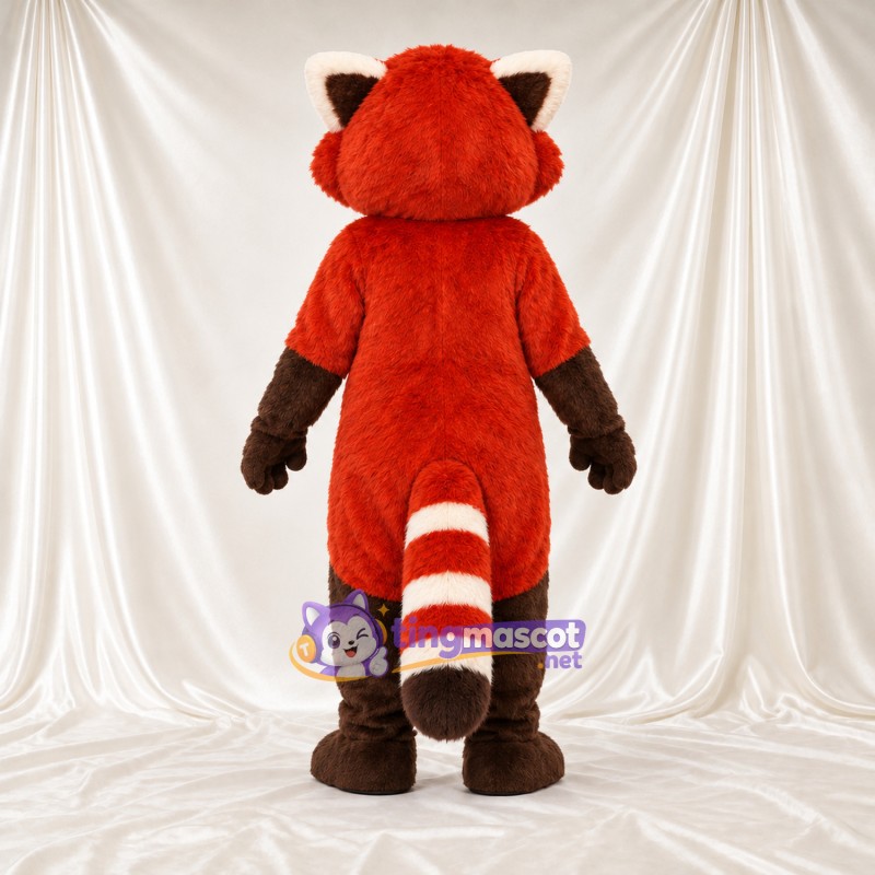 Costume de mascotte Panda roux – rouge / marron – Ventre (marron); Queue rayée (blanc) Costume de mascotte Panda roux – rouge / marron – Ventre (marron); Queue rayée (blanc)