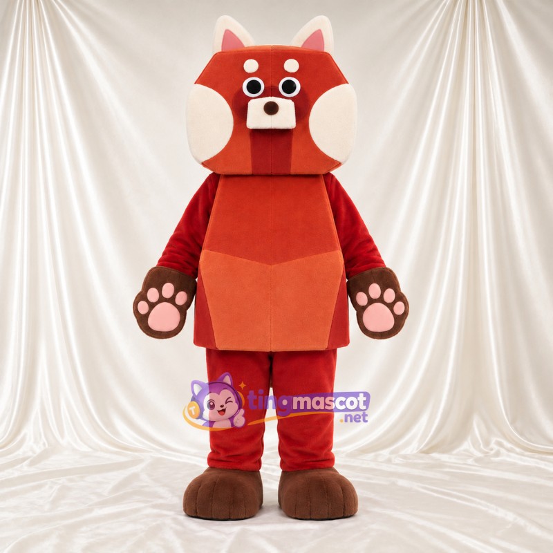 Costume de mascotte Panda roux – rouge – Tête et corps géométriques Costume de mascotte Panda roux – rouge – Tête et corps géométriques