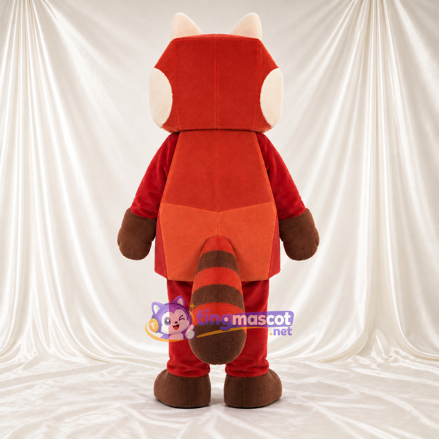 Costume de mascotte Panda roux – rouge – Tête et corps géométriques Costume de mascotte Panda roux – rouge – Tête et corps géométriques