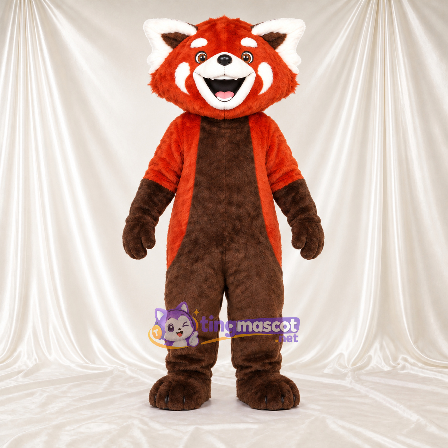 Costume de mascotte Panda roux – rouge / marron – Ventre (marron); Queue rayée (blanc)