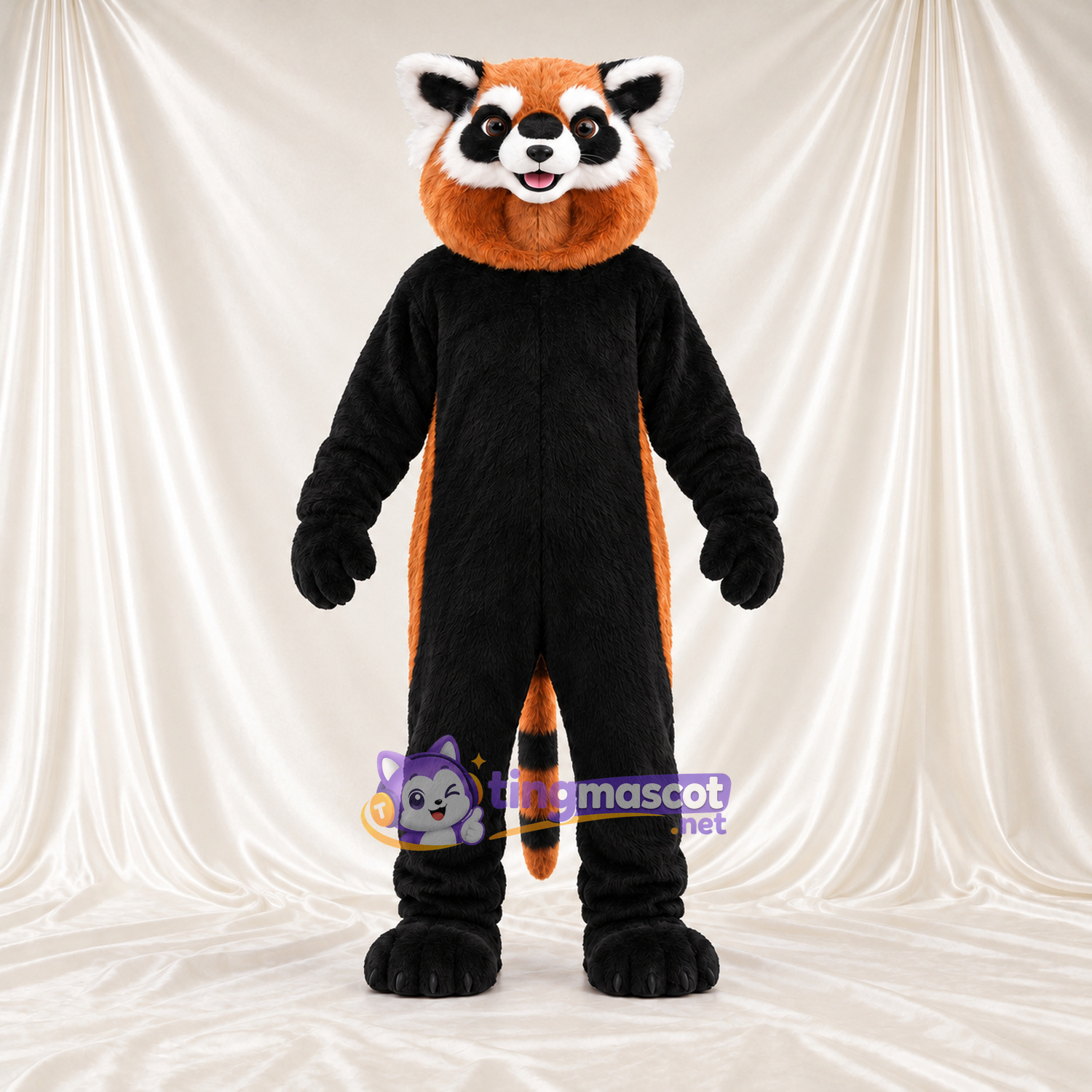 Brown and Black Red Panda Mascot Costume - Black Belly and White-Striped Tail Brown and Black Red Panda Mascot Costume - Black Belly and White-Striped Tail