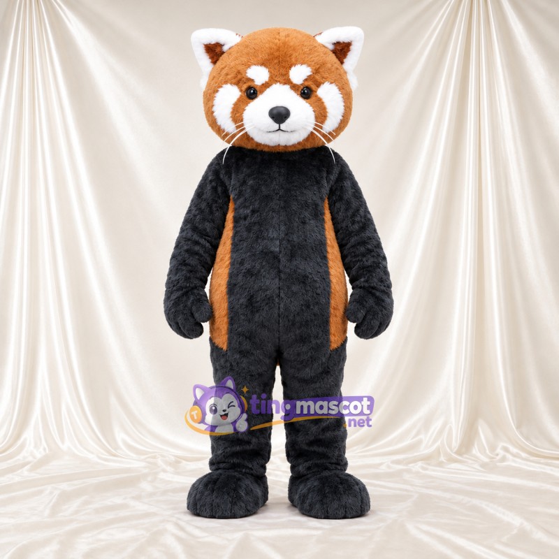 Maskottchenkostüm Roter Panda – braun / schwarz – Bauch (schwarz); Gestreifter Schwanz (weiß) Maskottchenkostüm Roter Panda – braun / schwarz – Bauch (schwarz); Gestreifter Schwanz (weiß)