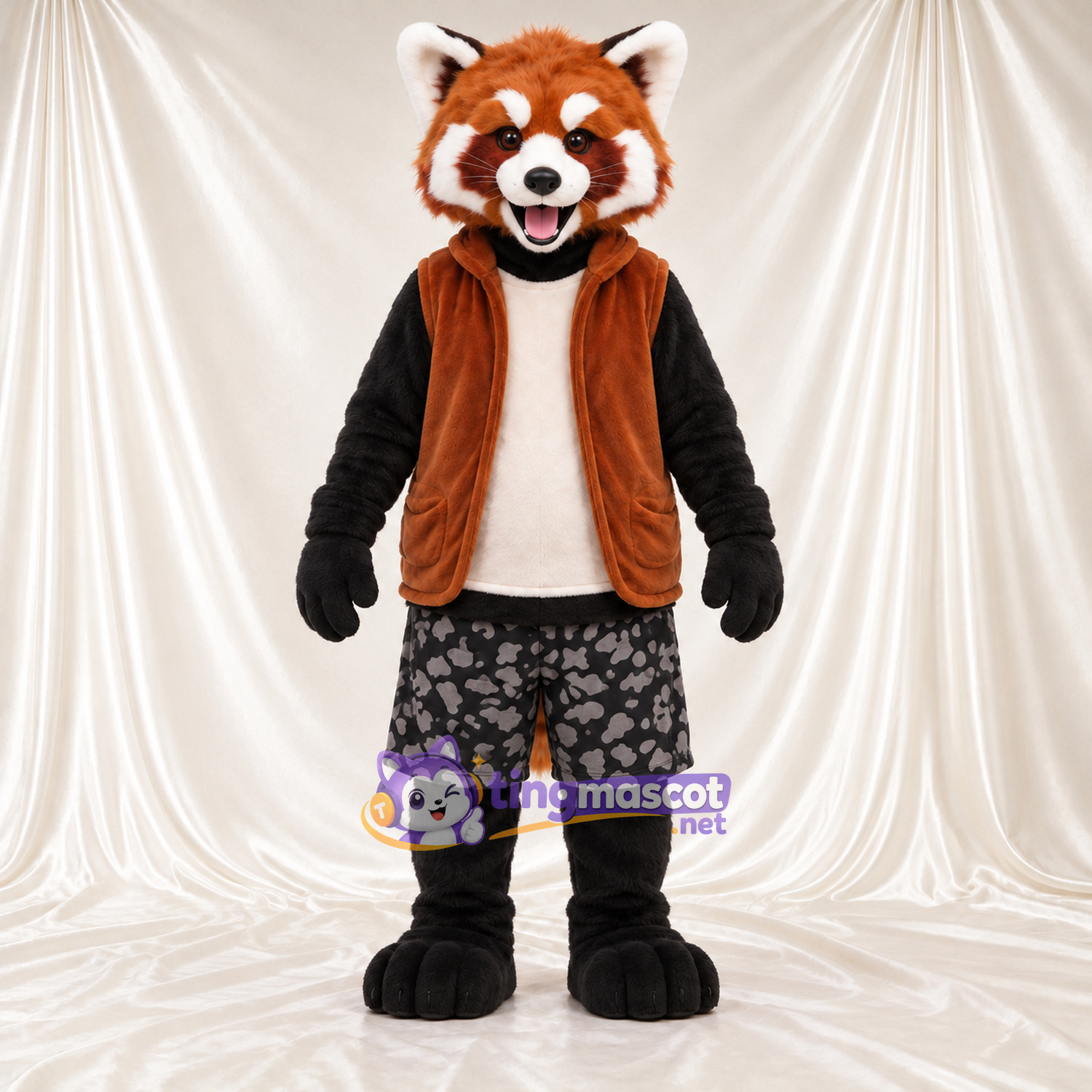 Costume de mascotte Panda roux – marron – Gilet (marron); Short Costume de mascotte Panda roux – marron – Gilet (marron); Short