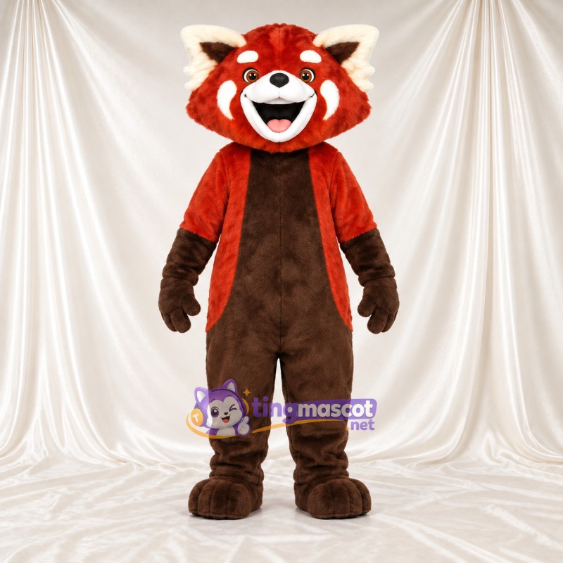 Costume de mascotte Panda roux – rouge / marron – Ventre (marron); Queue rayée (blanc) Costume de mascotte Panda roux – rouge / marron – Ventre (marron); Queue rayée (blanc)