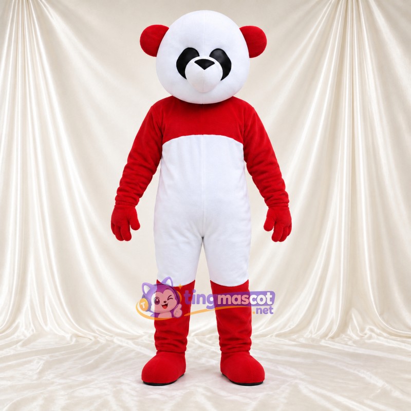 Costume de mascotte Panda – rouge / blanc – Ventre (blanc); Queue ronde Costume de mascotte Panda – rouge / blanc – Ventre (blanc); Queue ronde