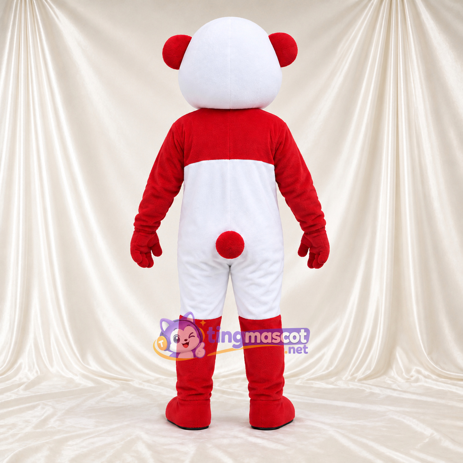 Costume de mascotte Panda – rouge / blanc – Ventre (blanc); Queue ronde Costume de mascotte Panda – rouge / blanc – Ventre (blanc); Queue ronde