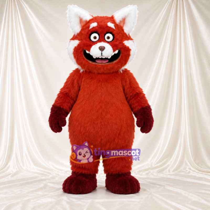 Costume de mascotte Panda roux – rouge – Mains (marron); Bouche ouverte Costume de mascotte Panda roux – rouge – Mains (marron); Bouche ouverte