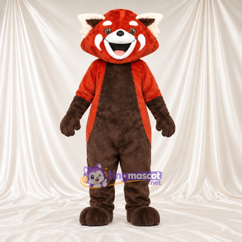 Costume de mascotte Panda roux – rouge / marron – Ventre (marron); Longue queue Costume de mascotte Panda roux – rouge / marron – Ventre (marron); Longue queue