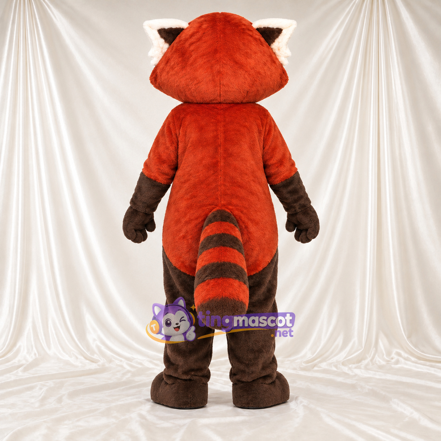 Costume de mascotte Panda roux – rouge / marron – Ventre (marron); Longue queue Costume de mascotte Panda roux – rouge / marron – Ventre (marron); Longue queue