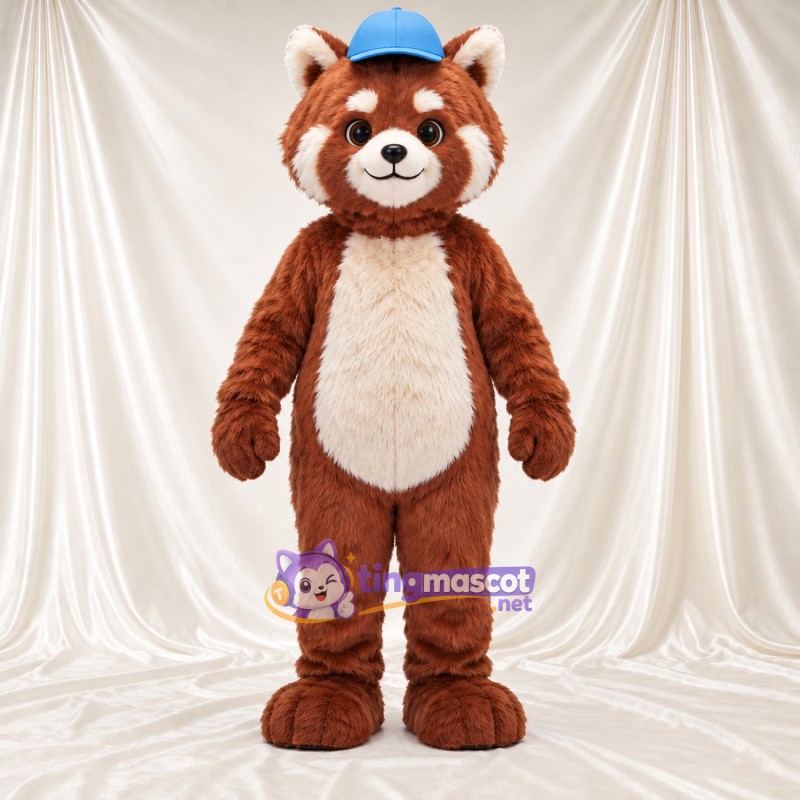 Costume de mascotte Panda roux – marron – Casquette (bleu)