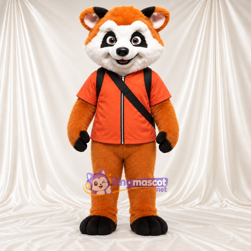 Orange and Black Red Panda Mascot Costume - Orange Shirt and Shoulder Bag Orange and Black Red Panda Mascot Costume - Orange Shirt and Shoulder Bag