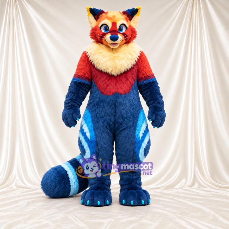 Blue, Red and Yellow Red Panda Mascot Costume Blue, Red and Yellow Red Panda Mascot Costume