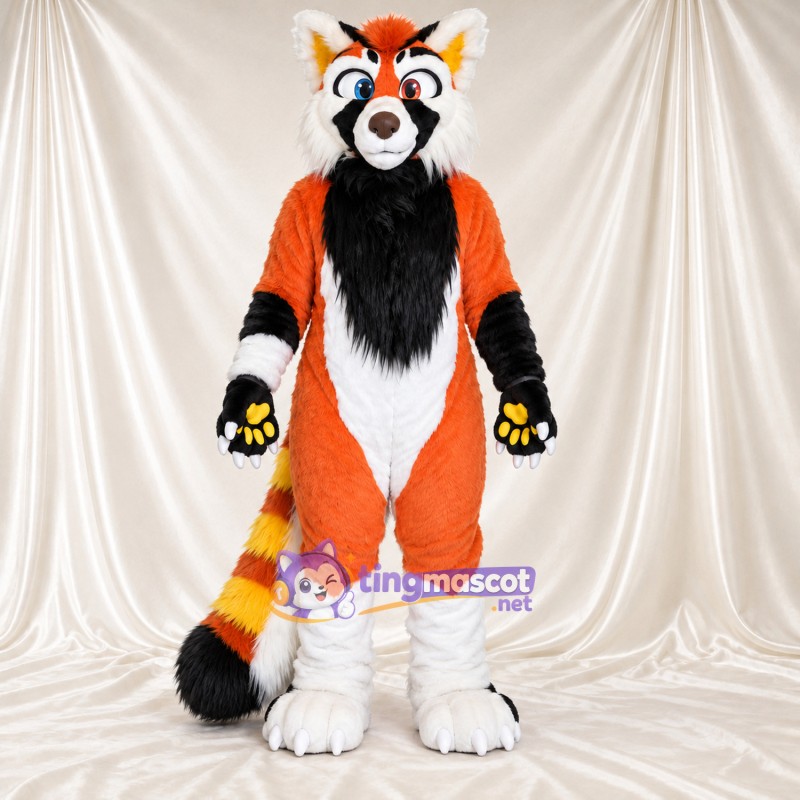Costume de mascotte Panda roux – orange / marron – Coussinets (jaune); Bas des jambes (blanc) Costume de mascotte Panda roux – orange / marron – Coussinets (jaune); Bas des jambes (blanc)