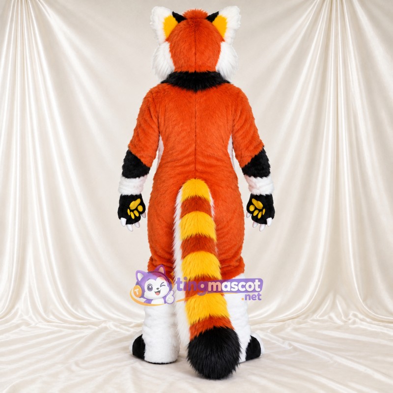Costume de mascotte Panda roux – orange / marron – Coussinets (jaune); Bas des jambes (blanc) Costume de mascotte Panda roux – orange / marron – Coussinets (jaune); Bas des jambes (blanc)