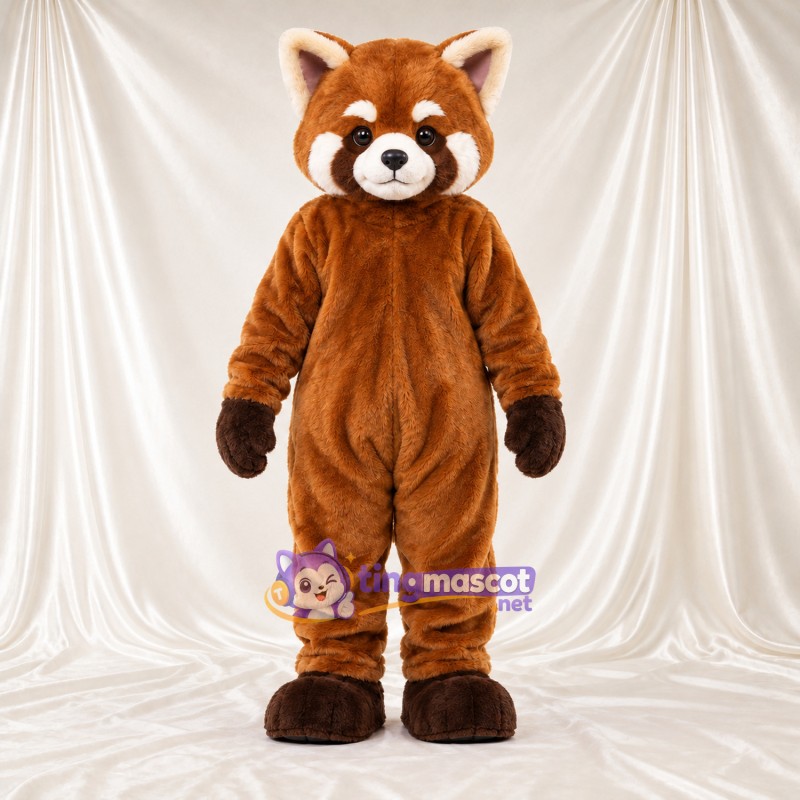 Costume de mascotte Panda roux – marron – Queue rayée (blanc); Mains (marron)