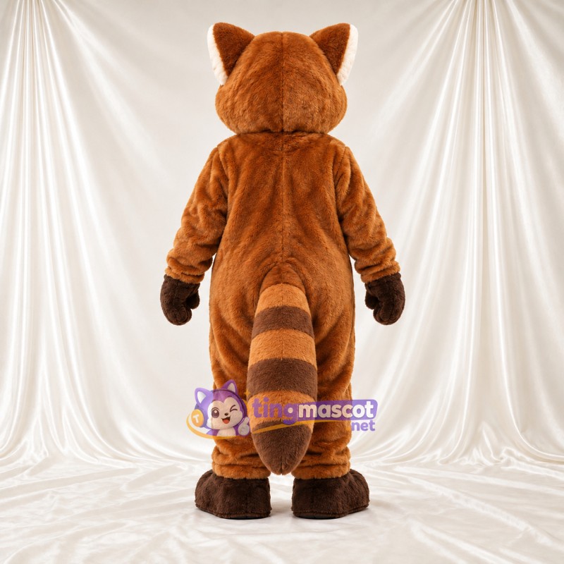 Costume de mascotte Panda roux – marron – Queue rayée (blanc); Mains (marron) Costume de mascotte Panda roux – marron – Queue rayée (blanc); Mains (marron)