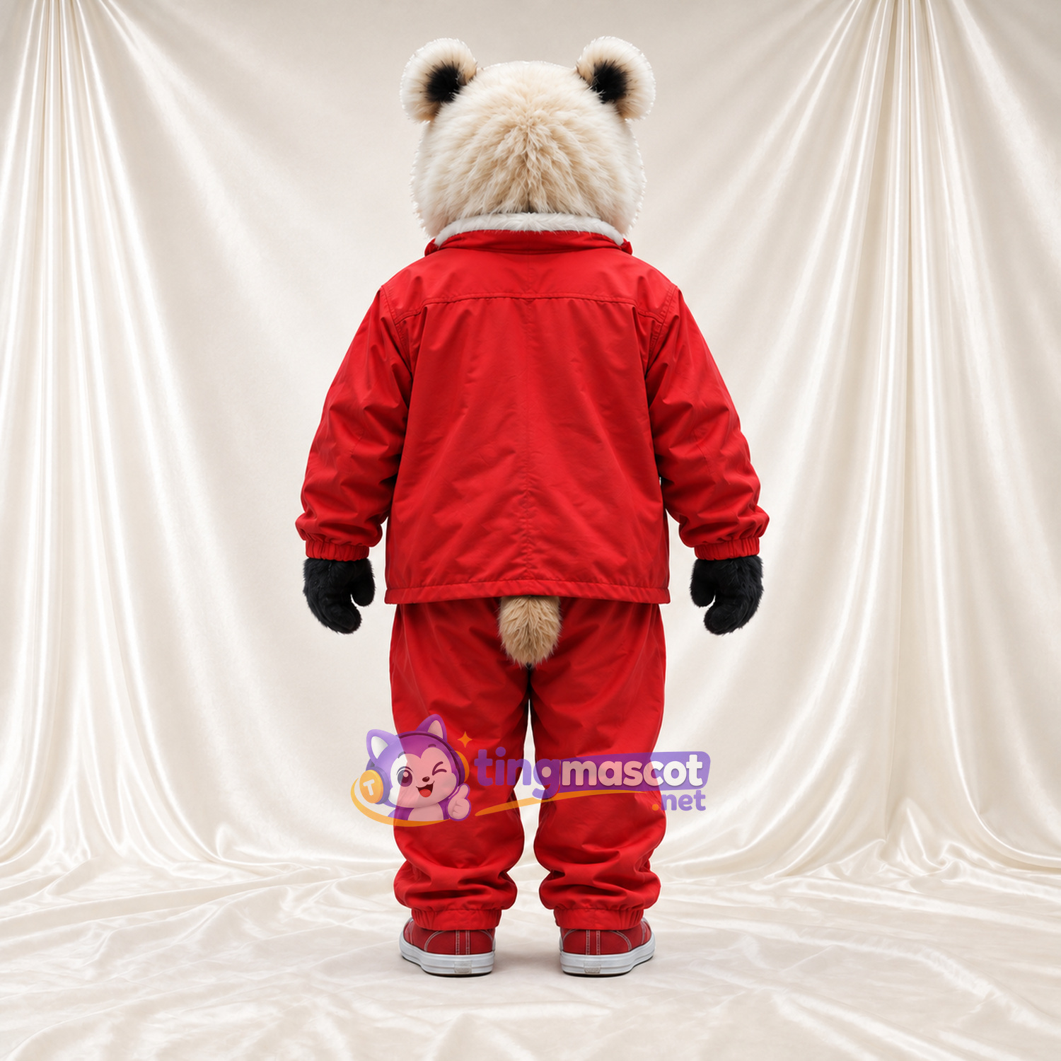 Costume de mascotte Panda – crème / noir – Veste (rouge); Pantalon