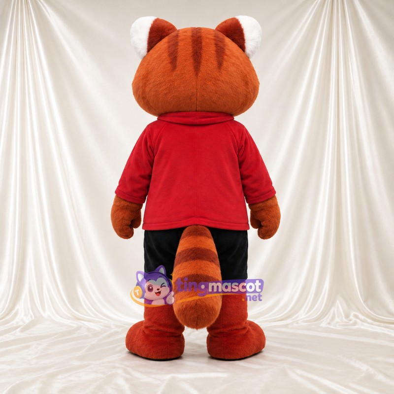 Costume de mascotte Panda roux – marron – Chemise (rouge); Short (noir) Costume de mascotte Panda roux – marron – Chemise (rouge); Short (noir)