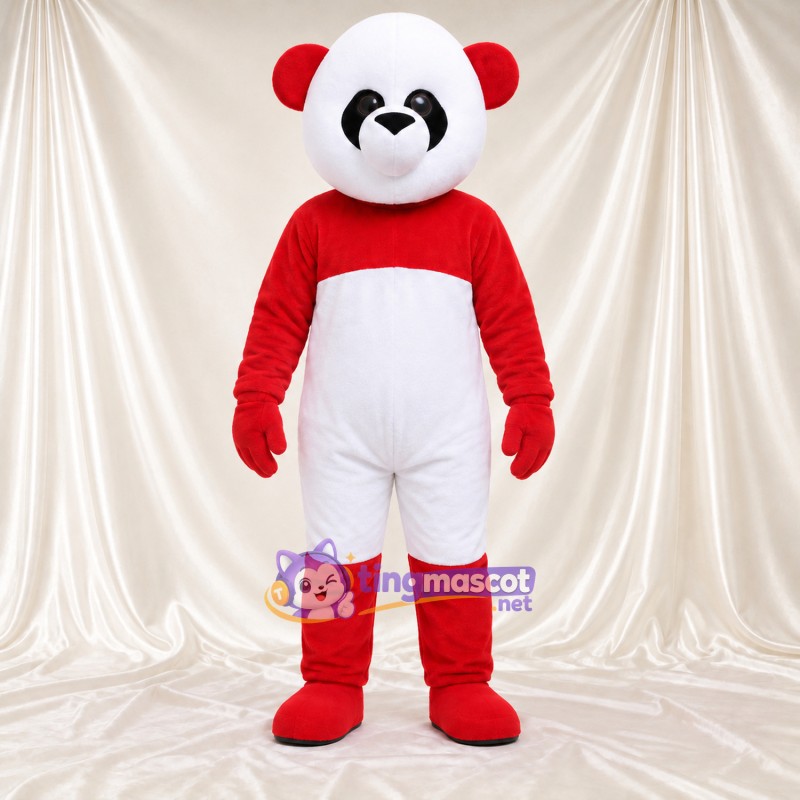 Costume de mascotte Panda – rouge / blanc – Ventre (blanc); Tête (blanc) Costume de mascotte Panda – rouge / blanc – Ventre (blanc); Tête (blanc)