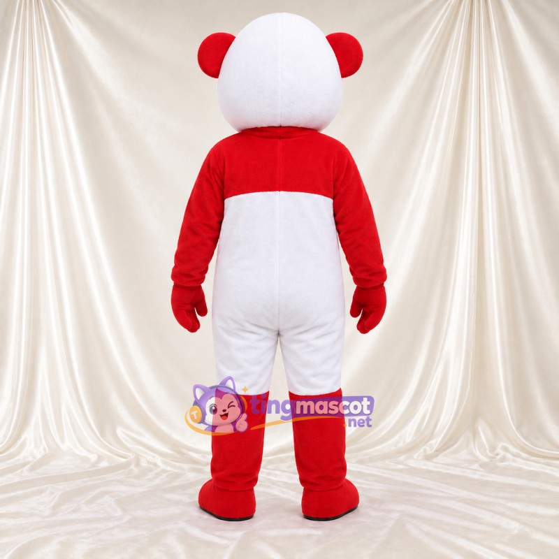 Costume de mascotte Panda – rouge / blanc – Ventre (blanc); Tête (blanc) Costume de mascotte Panda – rouge / blanc – Ventre (blanc); Tête (blanc)