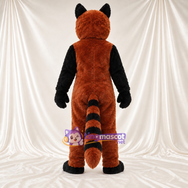Costume de mascotte Panda roux – marron – Queue rayée (blanc); Gants (noir) Costume de mascotte Panda roux – marron – Queue rayée (blanc); Gants (noir)