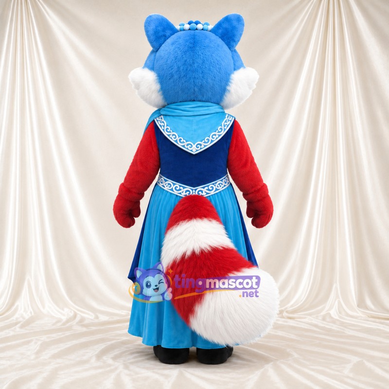 Blue, Red and White Red Panda Mascot Costume - Blue Dress Blue, Red and White Red Panda Mascot Costume - Blue Dress