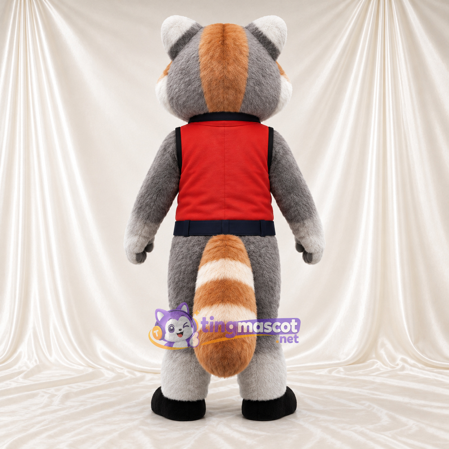 Costume de mascotte Panda roux – gris / marron – Gilet (rouge / noir)
