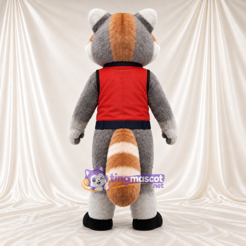 Costume de mascotte Panda roux – gris / marron – Gilet (rouge / noir)