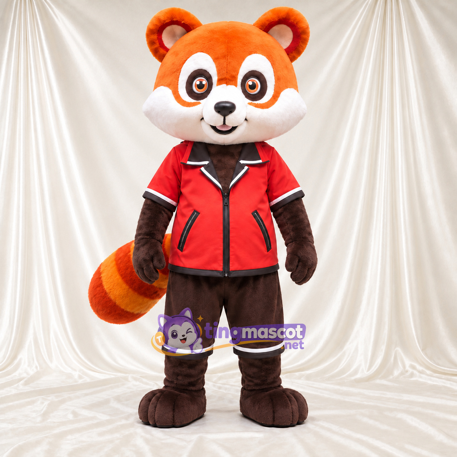 Costume de mascotte Panda roux – orange / marron – Chemise (rouge); Short (marron)