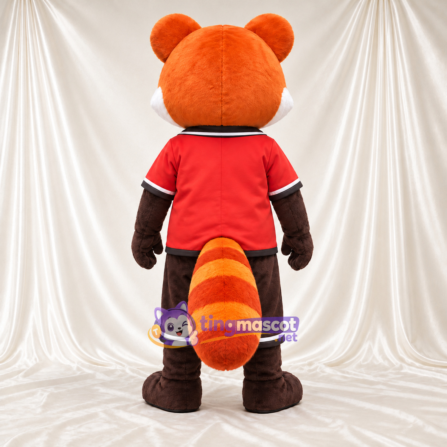 Costume de mascotte Panda roux – orange / marron – Chemise (rouge); Short (marron)
