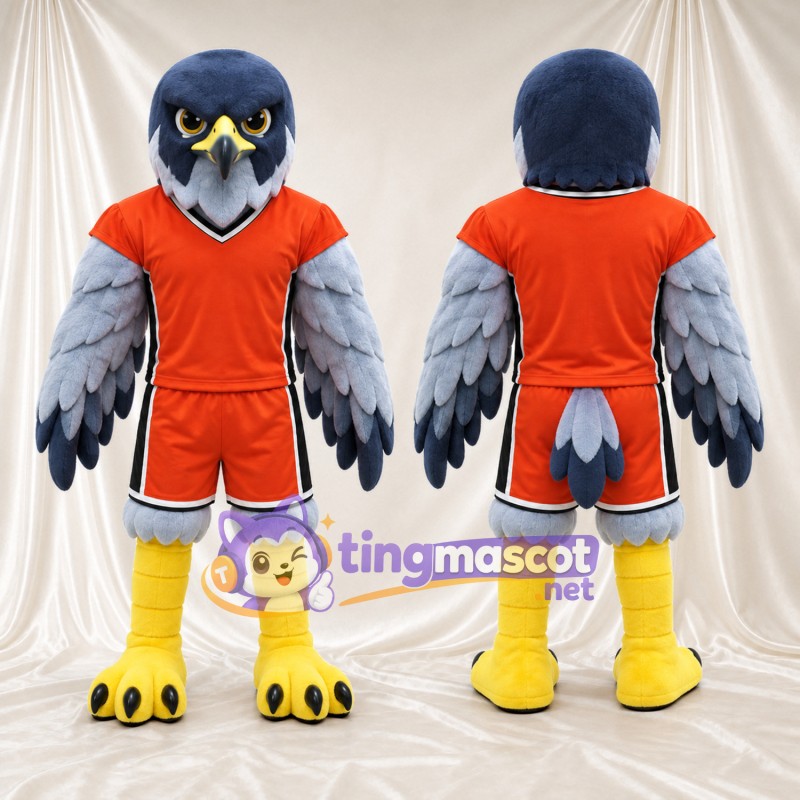 Costume de mascotte Aigle – gris – Tenue de sport (orange)