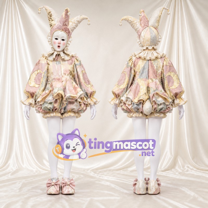 Costume de mascotte Bouffon – crème – Costume richement orné
