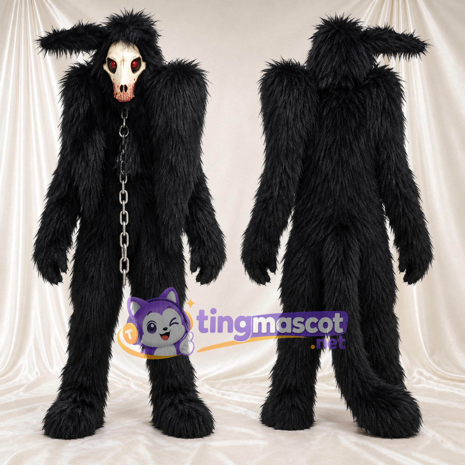 Black Horned Monster Mascot Costume - Skull Face Black Horned Monster Mascot Costume - Skull Face