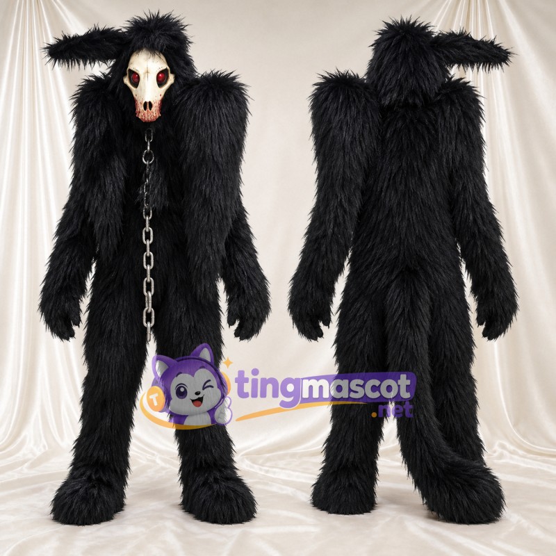 Black Horned Monster Mascot Costume - Skull Face