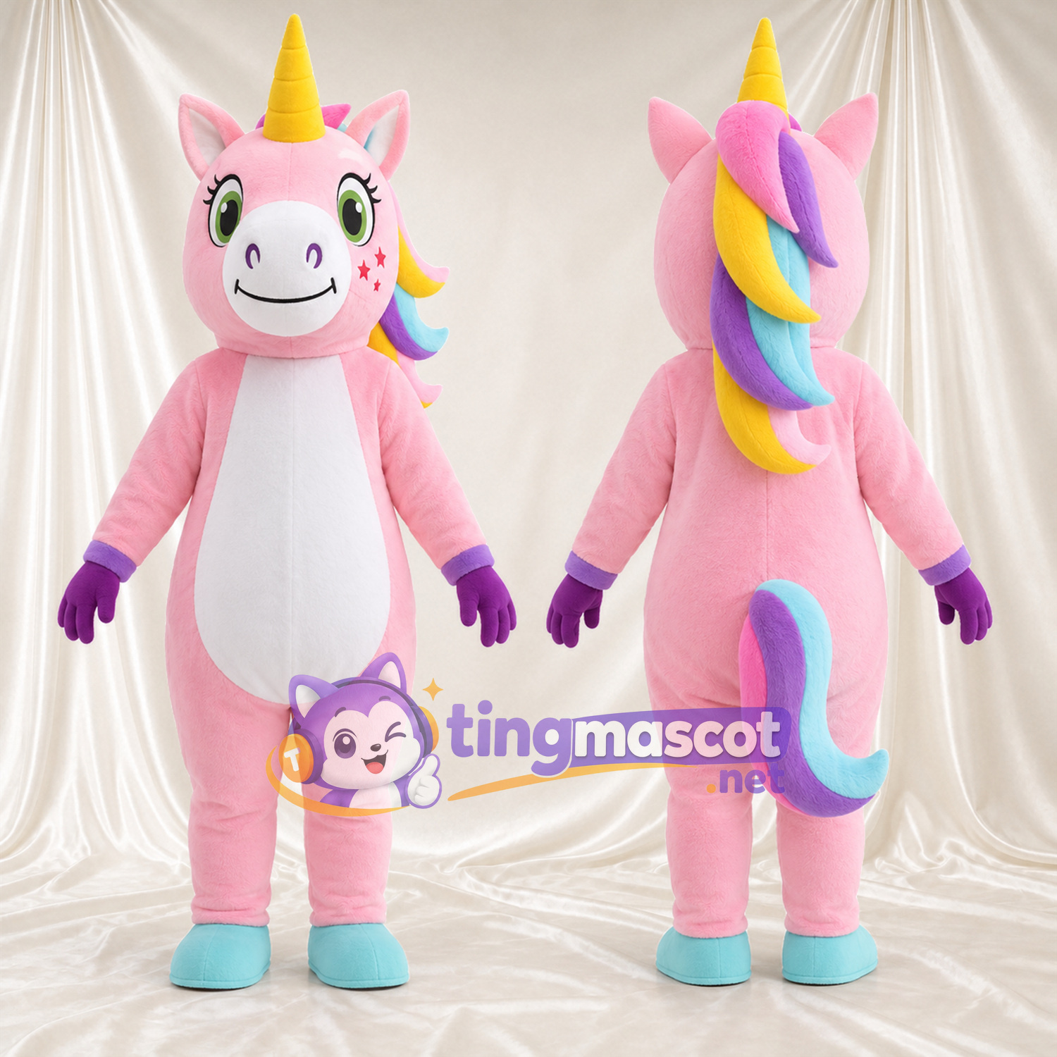 Maskottchenkostüm Einhorn – rosa – Bauch (weiß) Maskottchenkostüm Einhorn – rosa – Bauch (weiß)