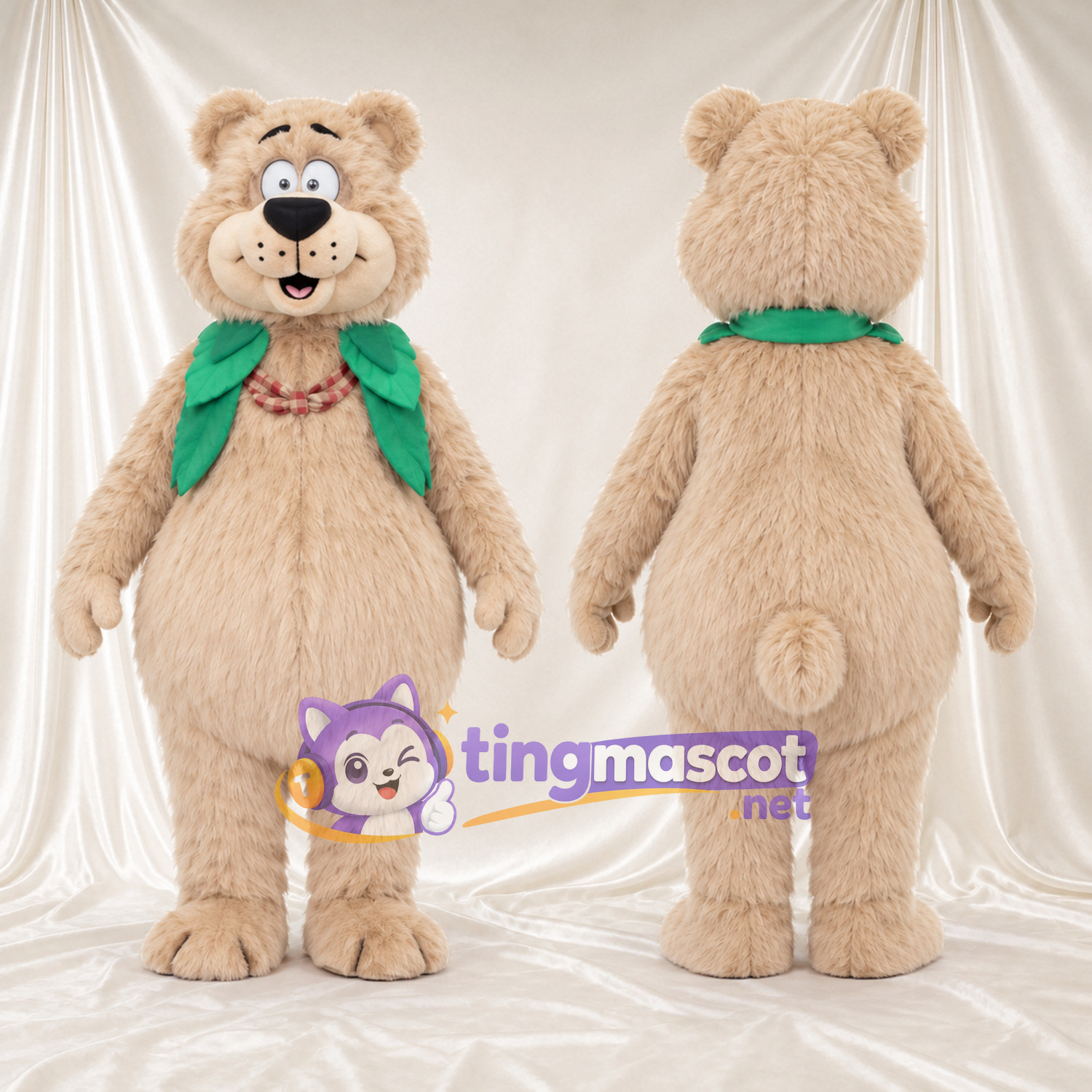 Costume de mascotte Ours – crème – Gilet (vert) Costume de mascotte Ours – crème – Gilet (vert)