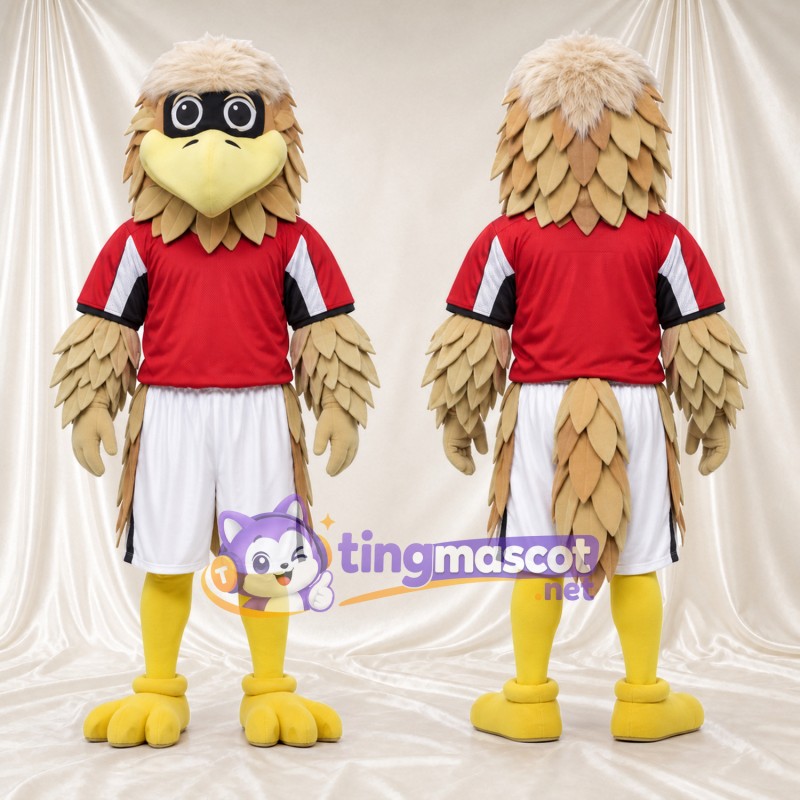Costume de mascotte Aigle – marron – Chemise (rouge); Short (blanc)