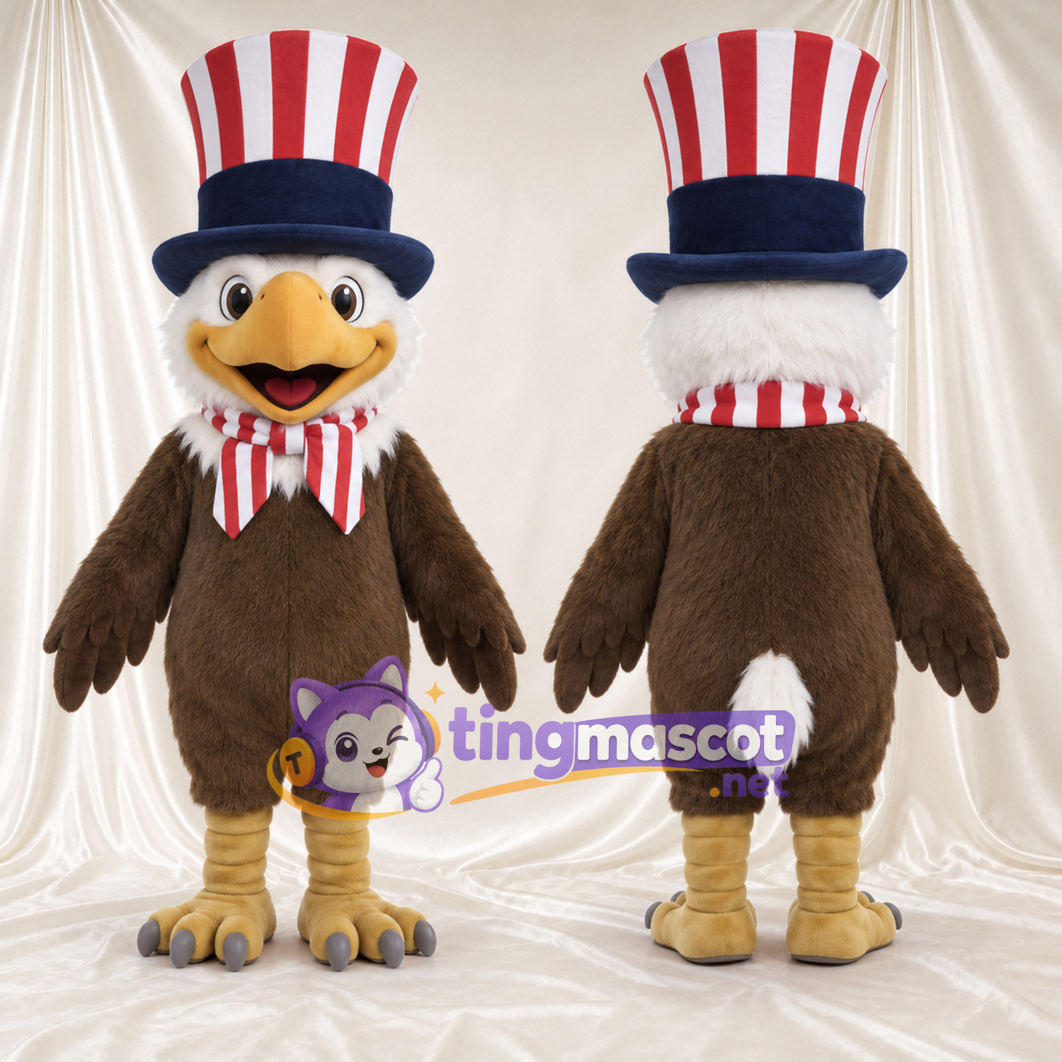 Costume de mascotte Aigle – marron – Rayures; Haut-de-forme Costume de mascotte Aigle – marron – Rayures; Haut-de-forme